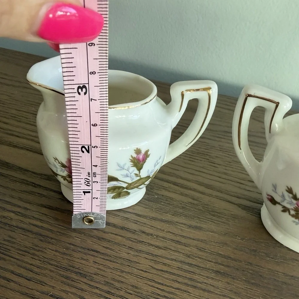 Vintage Japan‎ Floral Sugar Bowl Creamer Set Gold Trim Pink Roses Cottage